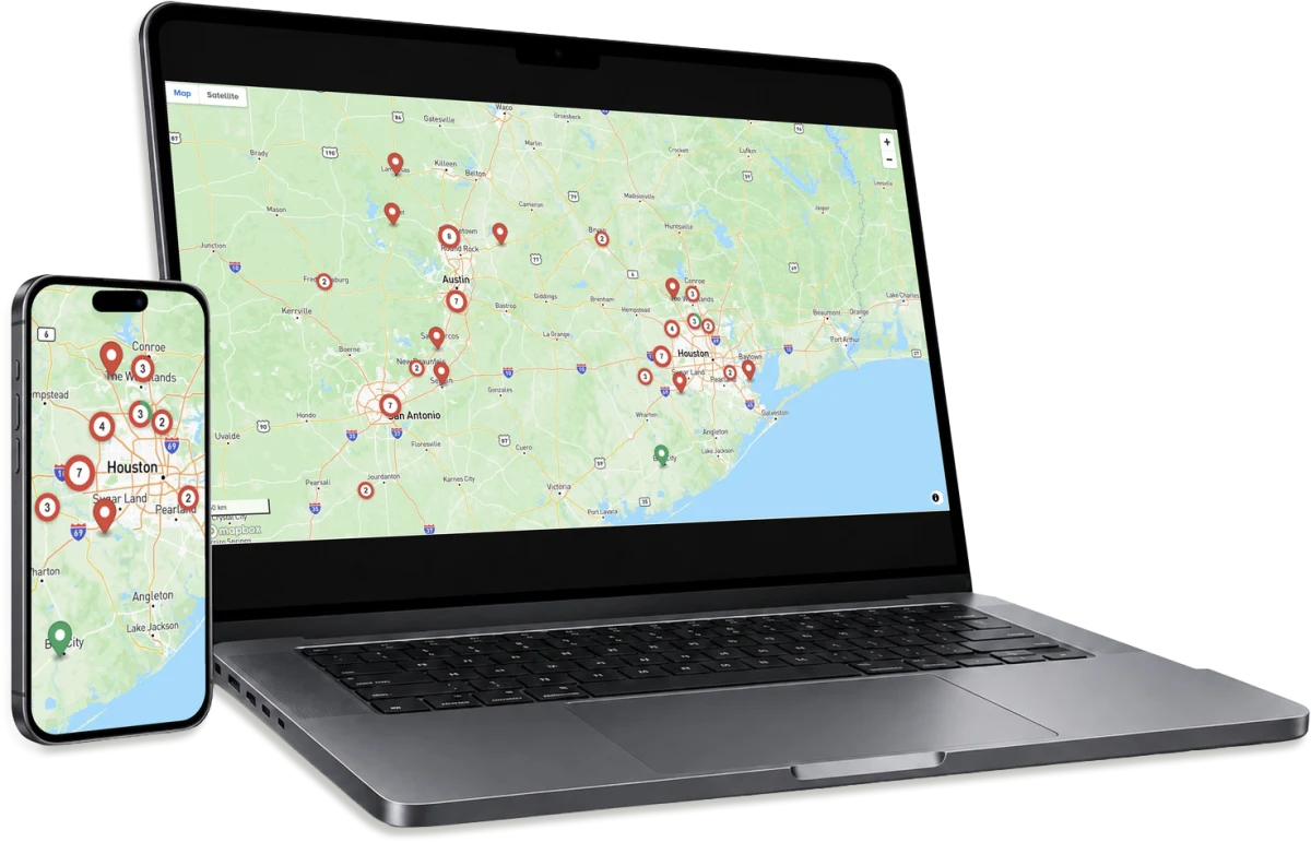 Mapped stormwater findings and control measures displayed on a laptop and phone.